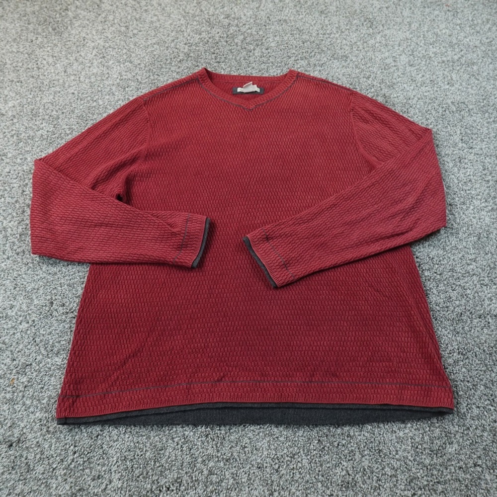 Carbon2cobalt Sweater Mens L Red Waffle Knit Thermal V Neck Pullover Long Sleeve